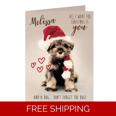 Personalised Rachael Hale 'All I Want For Christmas' Puppy Card